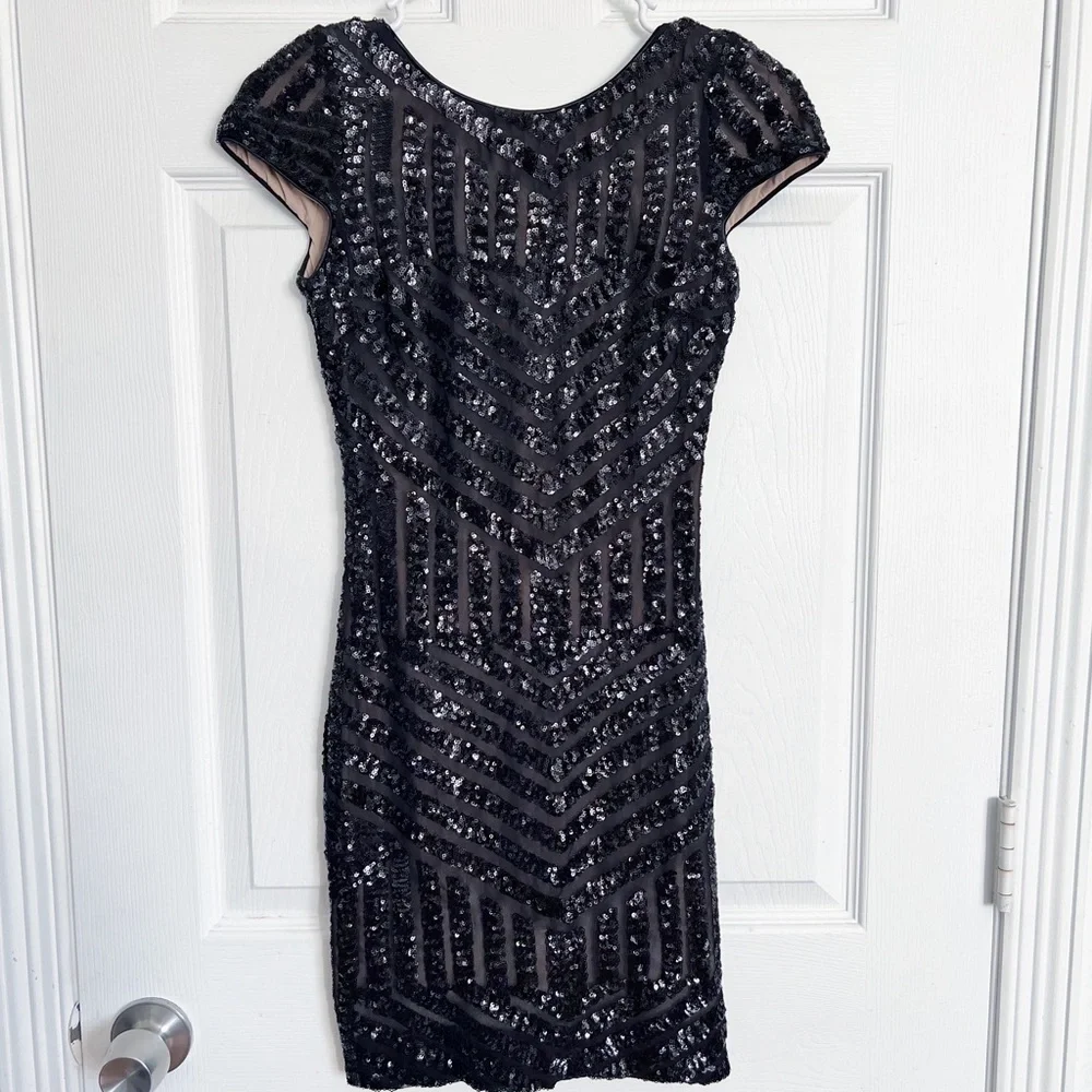 Dress The Population | Black Nude Sequin Dress - Picture 1 of 11